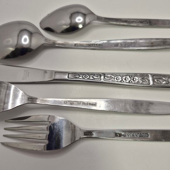 Imperial Stainless Japan 5-piece Flatware Set IMI57 Vintage Floral - Picture 10 of 14